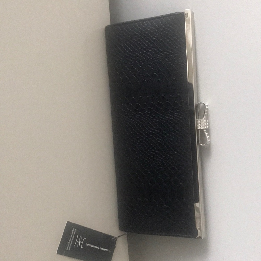 Long black faux alligator leather clutch-w/tags